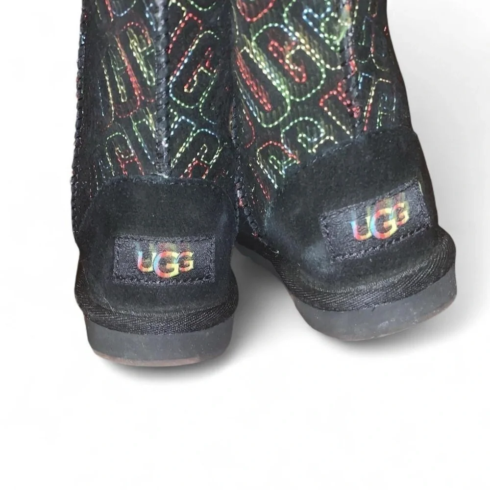 UGG Black and Multicolor rainbow Logo stitching Boots size kids 10